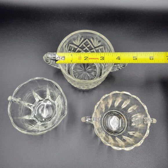 Vintage Cream And Sugar Set With Extra Sugar Bowl Clear Glass Serving Kitchen Re - Picture 11 of 11